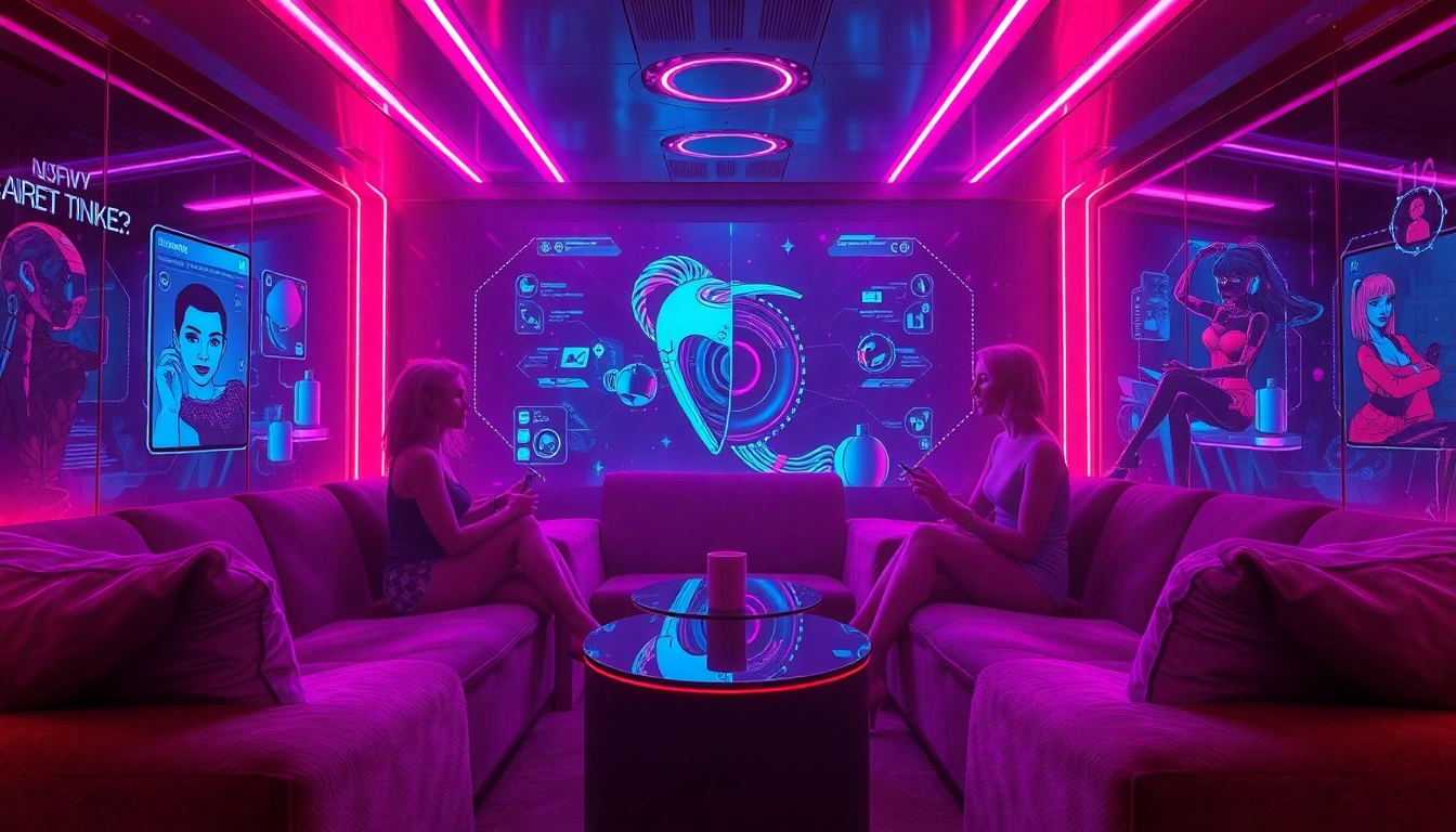 Engaging interaction with a vibrant NSFW chat bot in a cozy digital lounge.