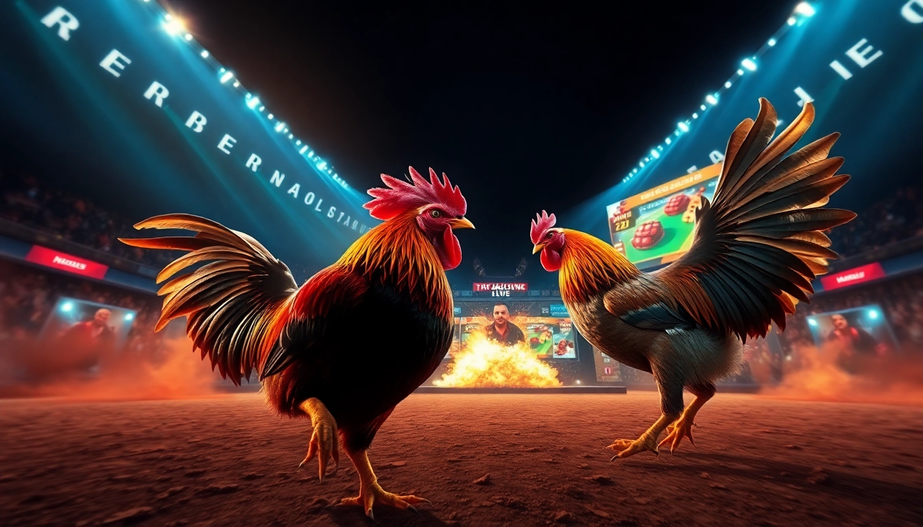 Engaging scene of live cockfighting action on dagawin.live with dynamic betting interface.